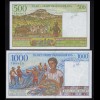MADAGASKAR - 500 +1000 Francs Banknoten UNC ND (23379