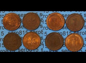 1 Pfennig complete set year 1950 all Mintmarks (D;F;G;J) (422