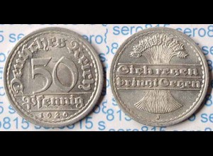 50 Pfennig 1920 J Deutsches Reich Weimar Jäger Nr. 301 (p709