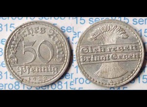 50 Pfennig 1922 A Deutsches Reich Weimar Jäger Nr. 301 (p710