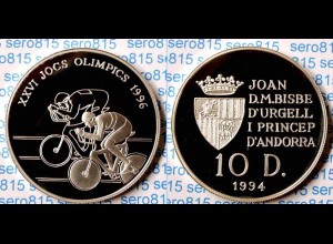 Andorra 10 Diners Silber 1994 PP Olympische Spiele Atlanta 1996 RADRENNEN (n169