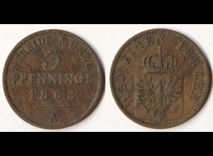 Brandenburg-Preussen 3 Pfennig 1868 A - Wilhelm I. 1861-1888 (p814