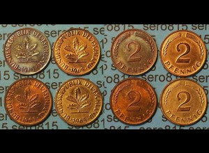 2 Pfennig complete set year 1965 all Mintmarks (444