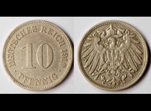 10 Pfennig Kaiserreich EMPIRE 1910 D - Jäger 13 (r337