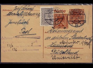 Österreich Innsbruck - Münster Ganzsache Karte 1923 Infla (d029
