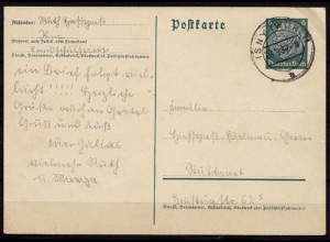 ISNY nach Stuttgart Ganzsache 1937 (b727