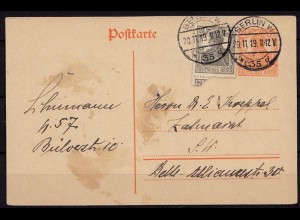 Berlin Infla Ganzsache mit Zusatzfrankatur 1919 (b723