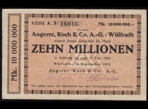 Rheinland - Wülfrath 10 Millionen Mark 1923 Notgeld Angerer Koch NUMMER! (15675