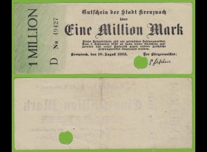 Kreuznach - Notgeld 1-Million Mark 1923 Serie D Nr. 5-stellig F/VF (19553