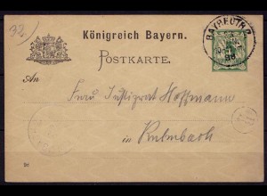 Bayreuth-Kulmbach Bayern 1898 Karte Distributions/Briefträgerstempel B4 (b783