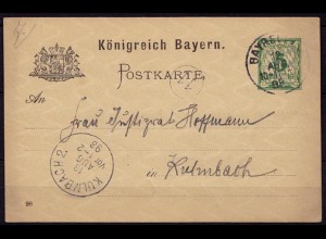 Bayreuth-Kulmbach Bayern 1898 Karte Distributions/Briefträgerstempel 11 (b781