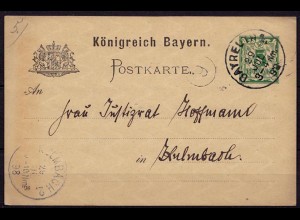 Bayreuth-Kulmbach Bayern 1898 Karte Distributions/Briefträgerstempel 6 (b780