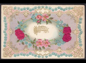AK allgemein Glückwunsch Textil Blumen Prägekarte (20015