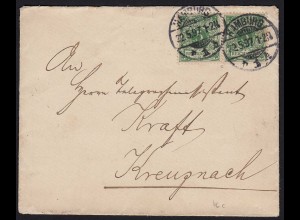 DR 2 x 5 Pfennig 1897 Brief Hamburg nach Kreuznach (20059