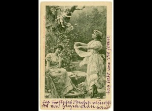 AK Jugendstil Frauen Engel Traum Fantasie Herz 1901 (2941