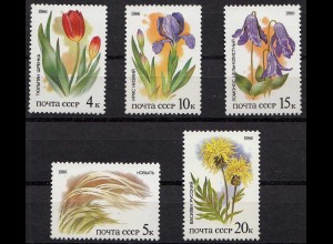 Russia - Soviet Union 1986 Mi.5573-77 Protected plants of the steppes, set