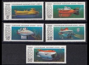 Russia - Soviet Union 1990 Mi.6138-42 Research submarines, set (83026