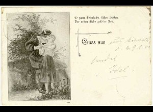 AK 1900 Jugendstil Gruss aus Liebespaar O zarte Sehnsucht (2859