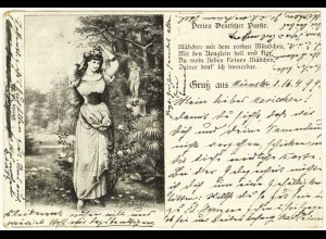 AK 1899 Jugendstil Perlen Deutscher Poesie Mädchen Gruss aus (2858