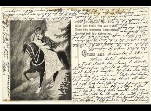 AK 1898 Jugendstil Gruss aus Münster Pferd Liebespaar Gedicht (2861