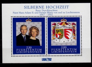 Liechtenstein 25 Hochzeitstag 1992 Mi Block 14 ** unter Postpreis (c051