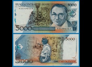 Brasilien - Brazil 5 Cruzados Novo Banknote Überdruck 1989 Pick 217a UNC 