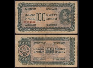 JUGOSLAWIEN - YUGOSLAVIA - 100 Dinara Banknote (1944) Pick 53 F- (4-) used 