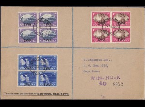 Südafrika - South Africa Brief m. 3 Stück 4er Blocks SWA Aufdruck 1945 (4642