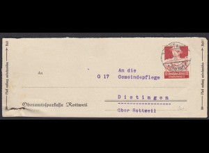 Oberamtskasse Rottweil Briefstück nach Dietingen 1935 (22231
