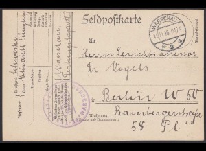 Feldpost 1. WK vom Festungslazarett WARSCHAU 1916 nach Berlin (20575