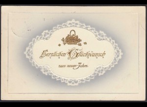 Ak Gold-Prägekarte zum Neuen Jahr mit Bahnpost 1913 (20899