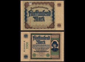 Reichsbanknote 5000 Mark 1922 Ros 76 VF (3) K262228K (16041