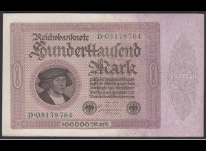 Reichsbanknote 100.000 Mark 100-tausend 1923 aUNC (1-) Ros.82a Serie D
