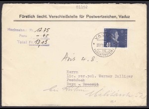Liechtenstein NN-Brief Vaduz - Bern Einzelfrankatur Mi.261 von 1948 (22924