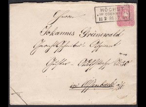 DR 1886 10 Pfennige Umschlag HÖCHST Odenwald n. Offenbach Nachverwendung (23007