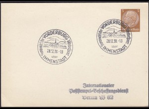 1938 Sonderstempel Vorderburg über Immenstadt auf Privatganzsache (23130