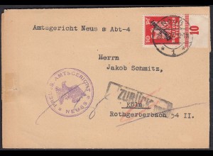 1927 Amtsgericht Neuss Dienstbrief nach Köln Retour (23138