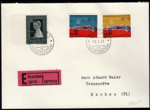 Liechtenstein Express-Brief 1961 Trisen-Eschen Mi. 339,369/70 (23037