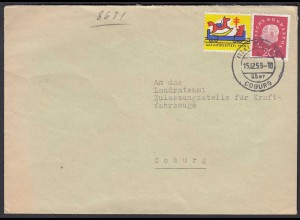 Fürth am Berg über Coburg 1959 Landpost Bedarfsbrief m.Vignette (23438