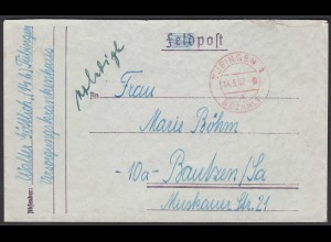 1947 Tübingen 1 - bezahlt rot K2 nach Bautzen (23733