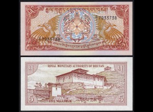 Bhutan - 5 Ngultrum Banknote (1985) UNC Pick 14 (24298