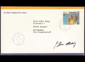 Kanada Luftpostbrief 1976 Montreal nach Neuss Unterschrift Hans Michey