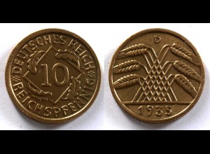 DEUTSCHES REICH 3.REICH 10 Reichspfennig 1935 D Jäger 317 (24371