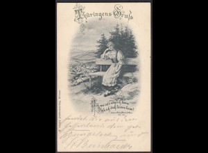 AK Thüringen Gruss Jugendstil 1901 Sehnsucht Mädchen (24488