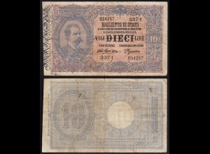 Italien - Italy 10 Lire Banknote 1918 F (4) Pick 20g (15027