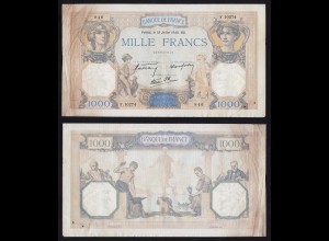 Frankreich - France 1000 Francs 1940 Pick 90c F/VF (3/4) (16176