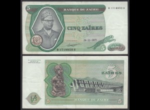 Zaire 5 Zaires 1977 Banknote Pick 21b VF (3) (25002