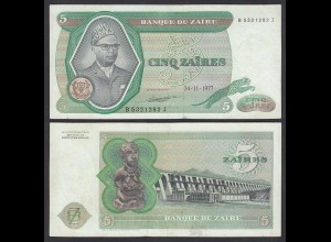 Zaire 5 Zaires 1977 Banknote Pick 21b XF (2) (25006