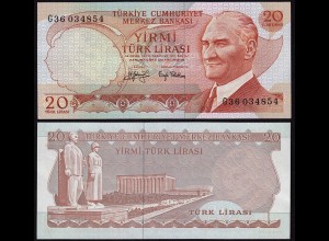 Türkei - Turkey 20 Lira Banknote 1970 (1974) Pick 187a UNC black Signature Sig.2