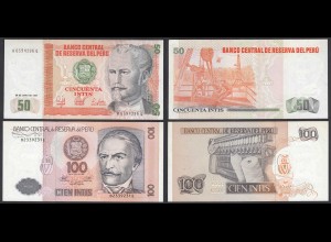 Peru 50 + 100 Intis Banknote 1987 UNC (1) Pick 131 + 133 (25809